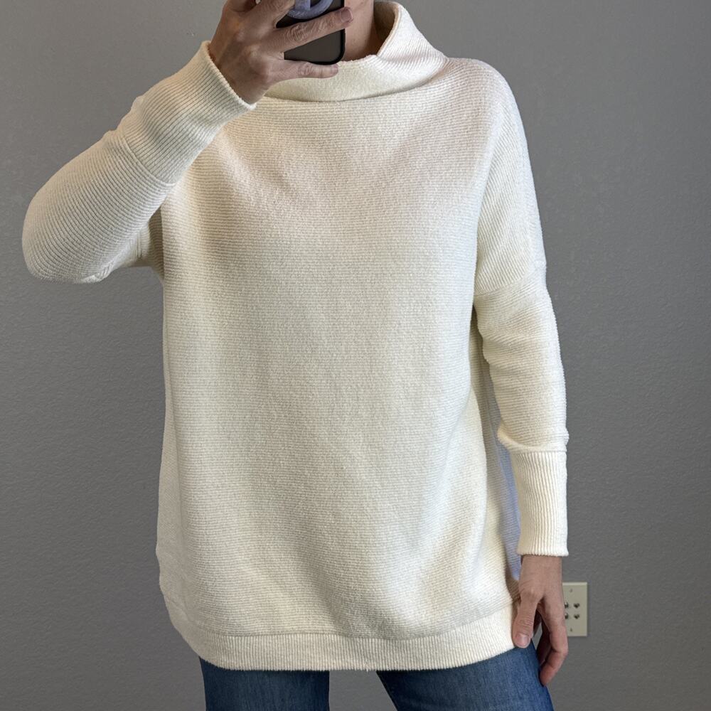 Free People Womens Ottoman Slouchy Tunic Sweater Size XS Ribbed Ecru Ivory Knit